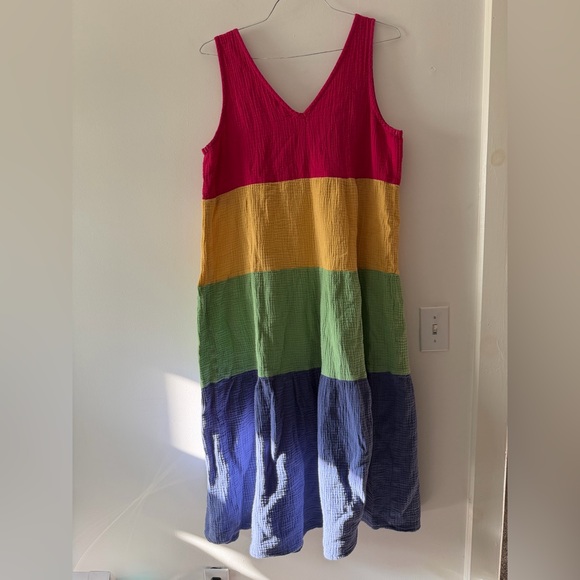 Marine Layer Corinne Double Cloth Maxi Dress in Rainbow Block Stripe Size XL - Picture 14 of 16